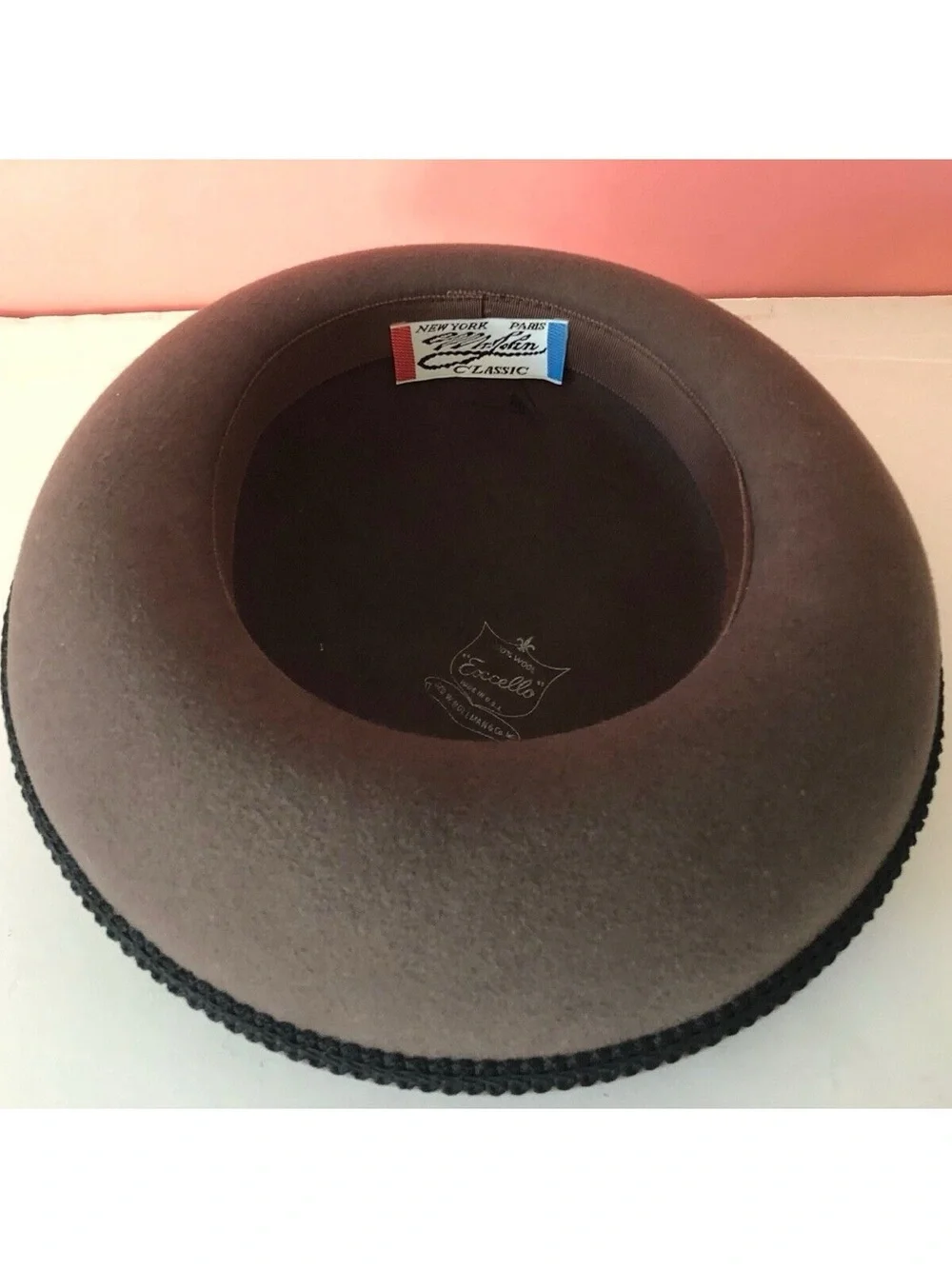 Womens Felt Wide Brim Hat with Ribbon Band - Taupe